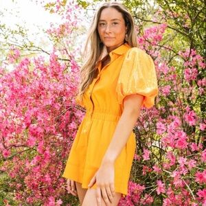 Vibrant Orange Puff Sleeve Romper